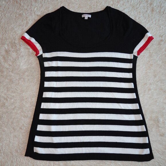 Women Size Large A Pea in the Pod Soft Short Sleeve Black and White Striped Top - Picture 1 of 3